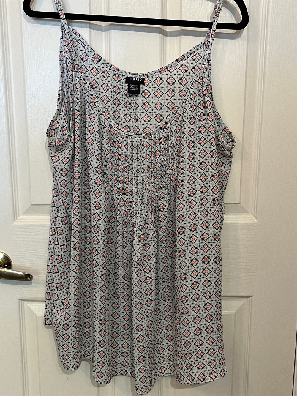 torrid White Printed Spaghetti Strap Tank with Pink and Black Motif
